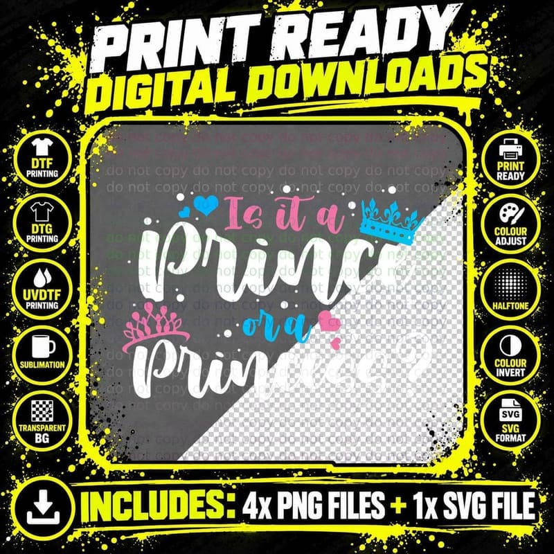 Is It a Prince or a Princess Gender Reveal Baby Shower Png SVG Digital Bundle