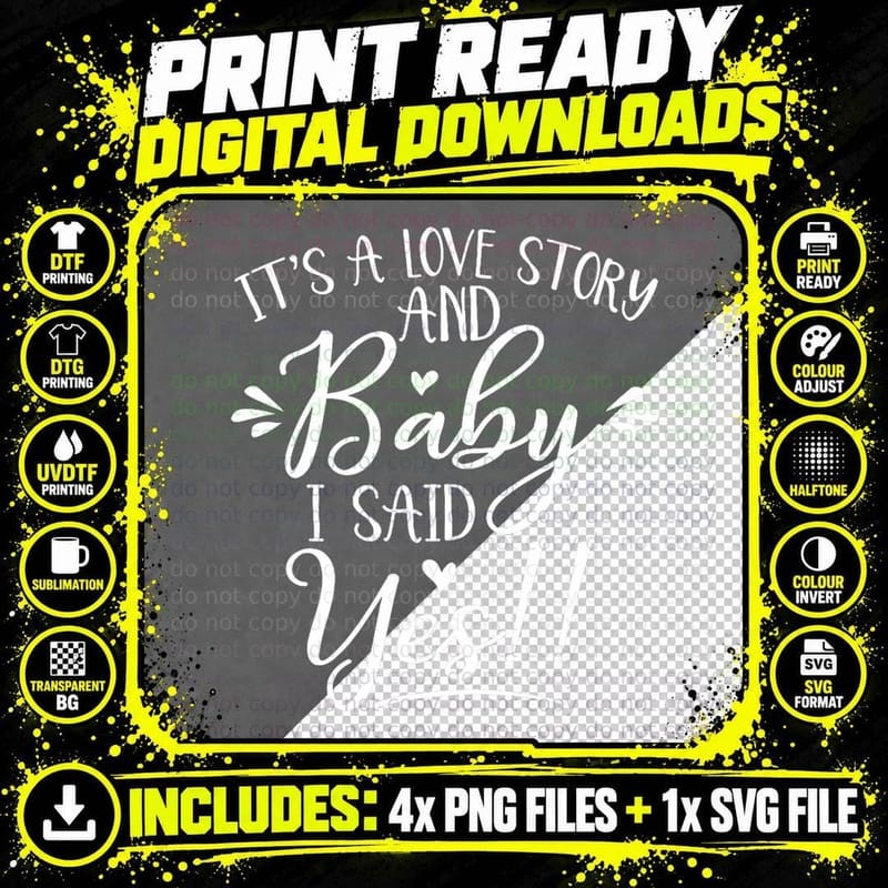 It's Love Story I Said Yes Bride to Be Bachelorette Png SVG Digital Bundle