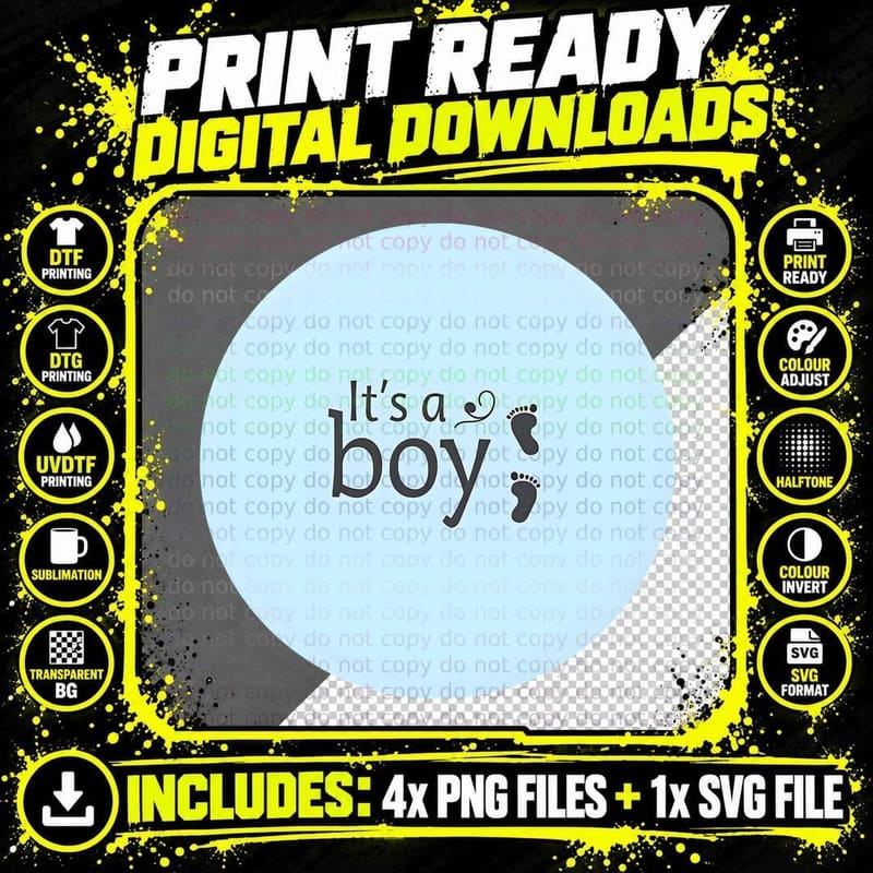 It's a Boy, Baby Shower Gift, Gender Reveal T-Shirt Png SVG Digital Bundle
