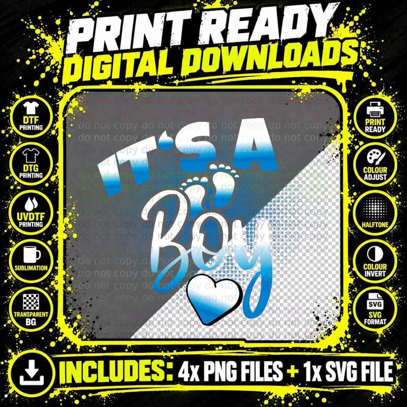 It's a Boy, Gender Reveal Shirt, Baby Announcement Gift Png SVG Digital Bundle