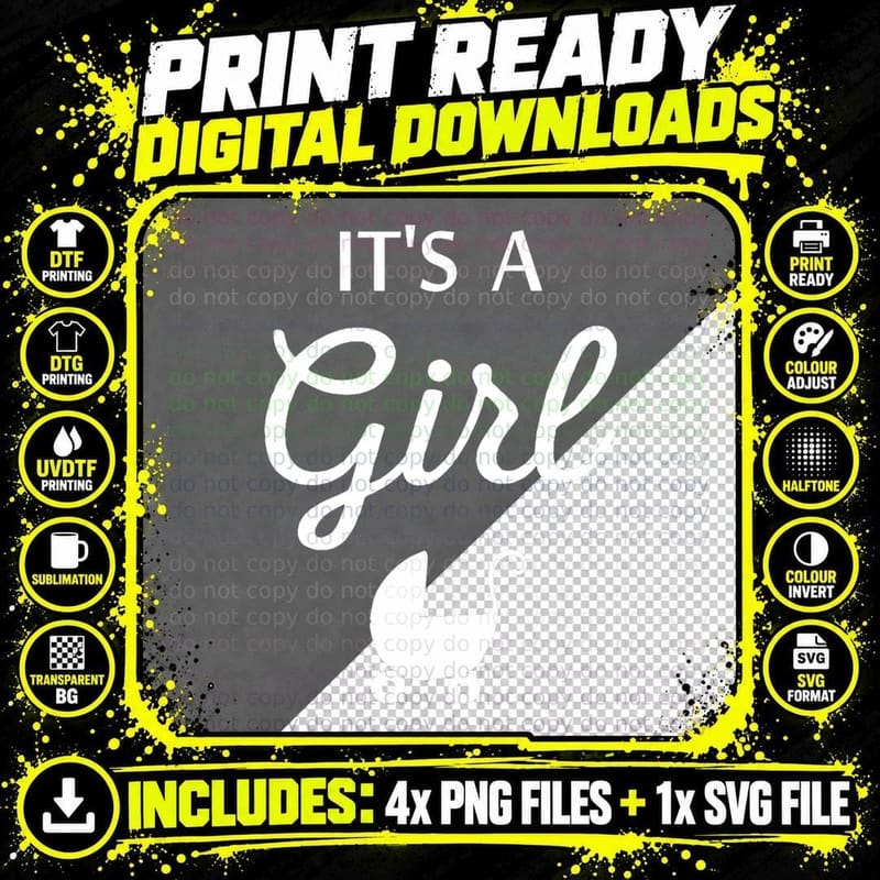 It's a Girl Gender Reveal Baby Sex Announcement T Shirt Png SVG Digital Bundle
