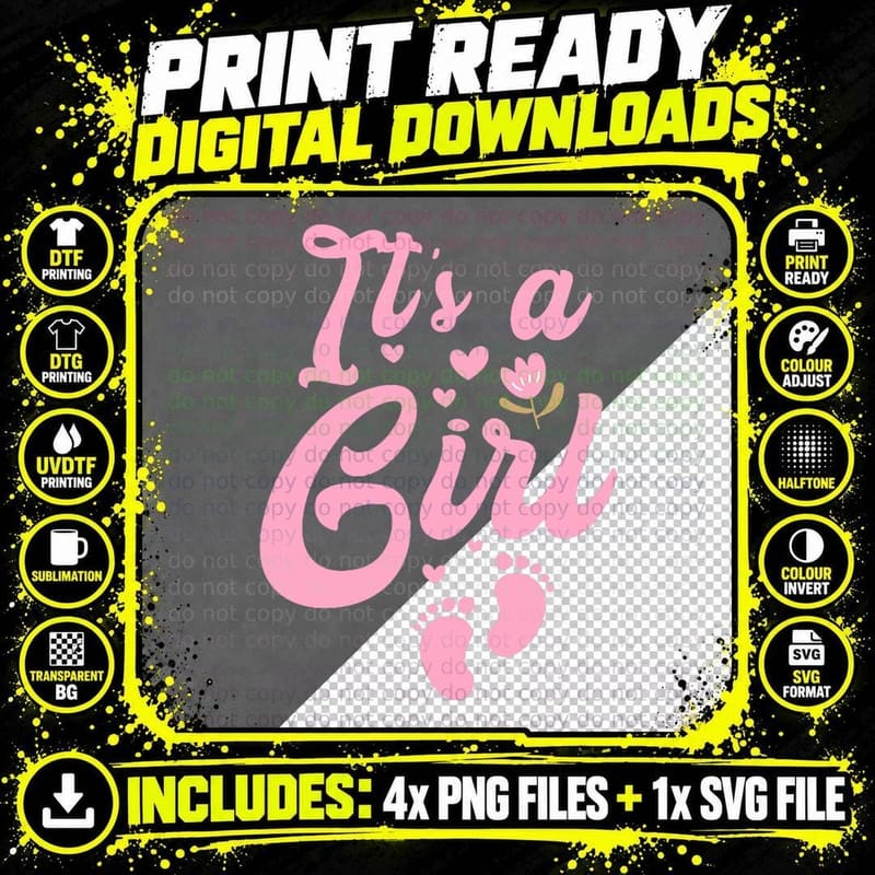 It's a Girl Gender Reveal Pregnancy Announcement Baby Png SVG Digital Bundle