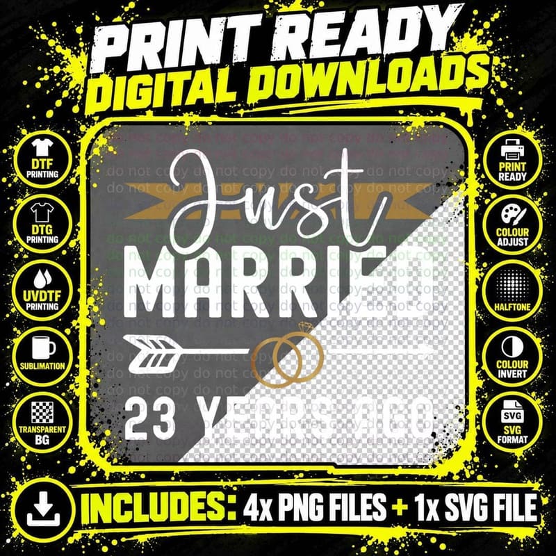 Just Married 23 Years Ago 23rd Wedding Anniversary Png SVG Digital Bundle