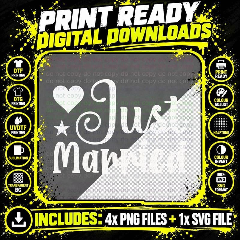 Just Married Wedding T-Shirt, Just Married Celebration Png SVG Digital Bundle