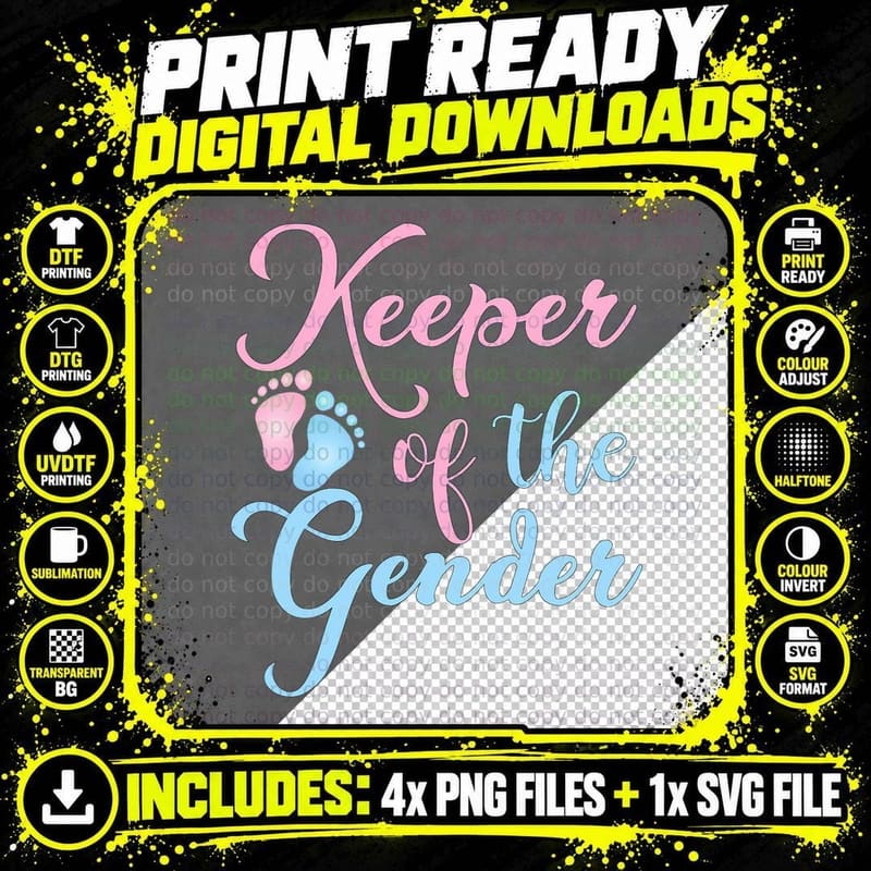 Keeper of the Gender - Cute Gender Reveal Baby Shower Png SVG Digital Bundle