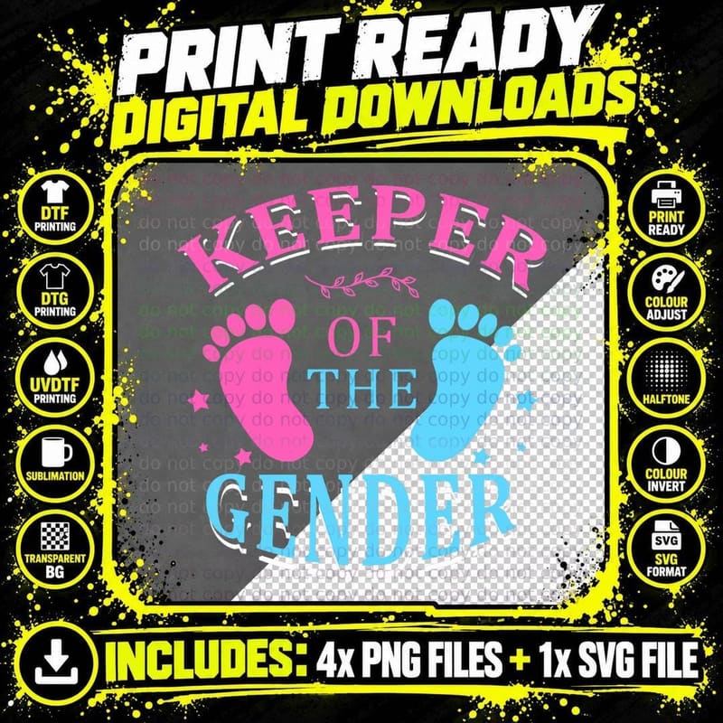 Keeper of the Gender Baby Party Gender Reveal Png SVG Digital Bundle
