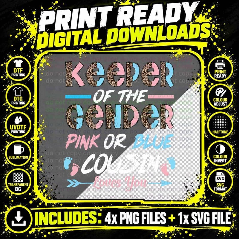 Keeper of the Gender Cousin Gender Reveal Cousin Baby Png SVG Digital Bundle