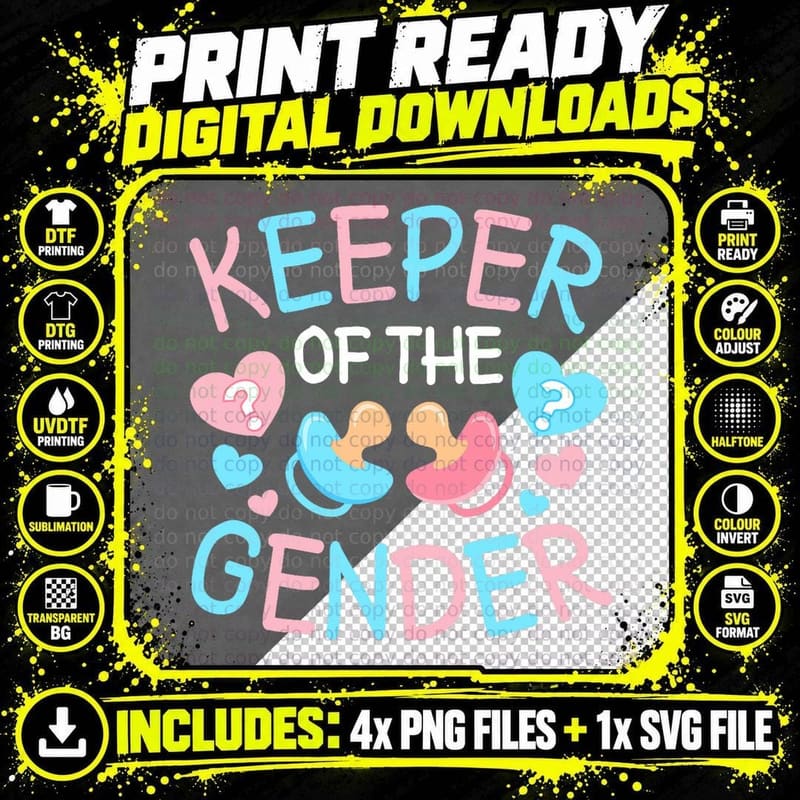 Keeper of the Gender Cute Baby Shower Gender Reveal Png SVG Digital Bundle