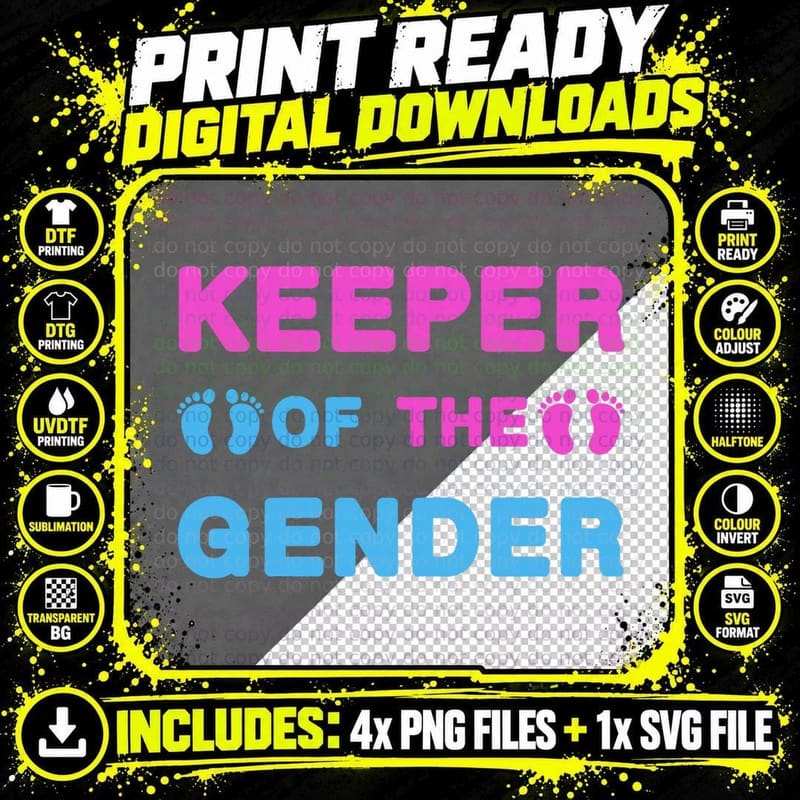 Keeper of the Gender Footprints Baby Shower Gender Png SVG Digital Bundle