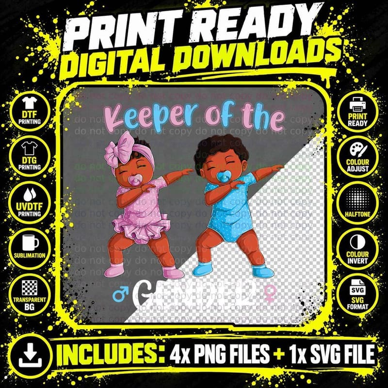 Keeper of the Gender Reveal Black Baby Announcement Png SVG Digital Bundle