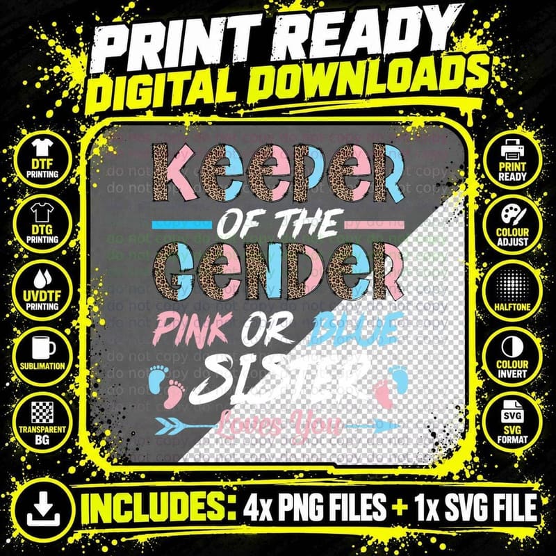 Keeper of the Gender Sister Gender Reveal Sister Baby Png SVG Digital Bundle