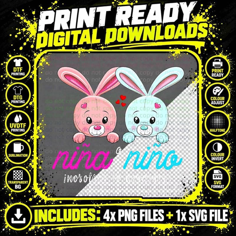Latin Design Girl or Boy for Gender Reveal Party T-Shirt Png SVG Digital Bundle
