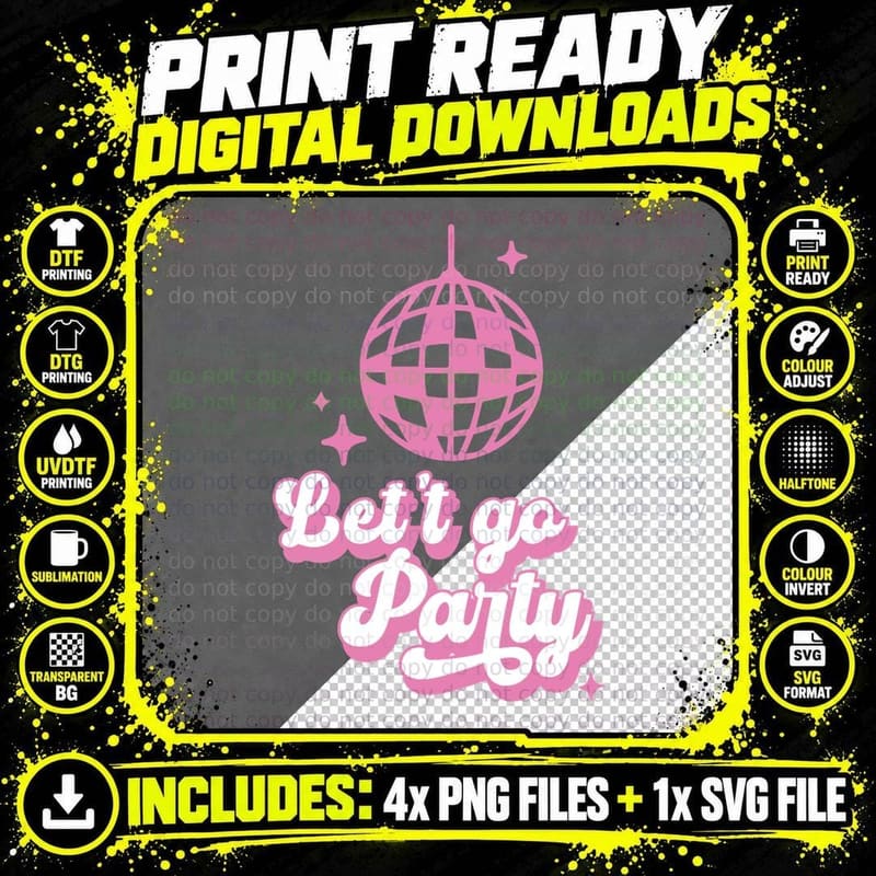 Let's Go Party Wedding T-Shirt, Disco Ball with Stars Png SVG Digital Bundle