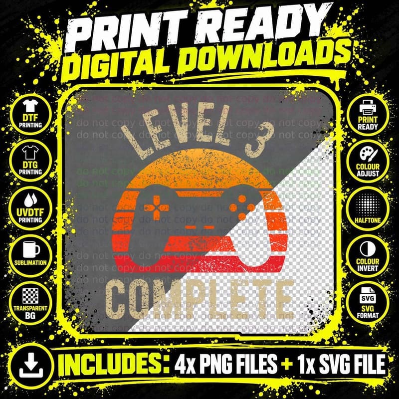 Level 3 Complete 3 Years Married Tee 3rd Wedding Png SVG Digital Bundle