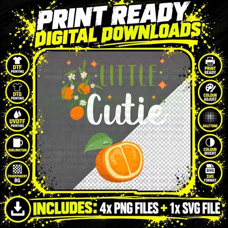 Little Cutie Baby Shower Orange 1st First Birthday Party Png SVG Digital Bundle