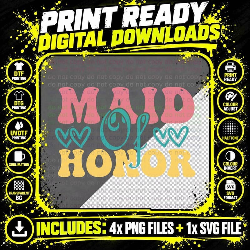 Maid of Honor Wedding T-Shirt, Maid of Honor Hearts Png SVG Digital Bundle