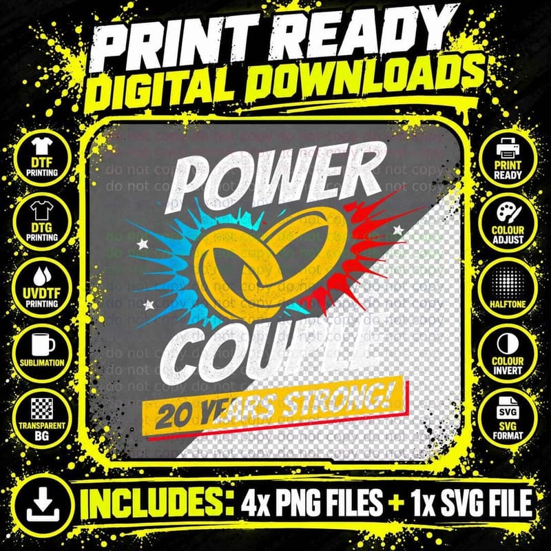 Married 20 Years - Power Couple - 20th Wedding Png SVG Digital Bundle