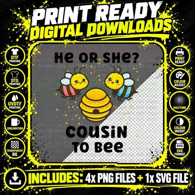 Matching Baby Gender Reveal Party He or She Cousin to Png SVG Digital Bundle