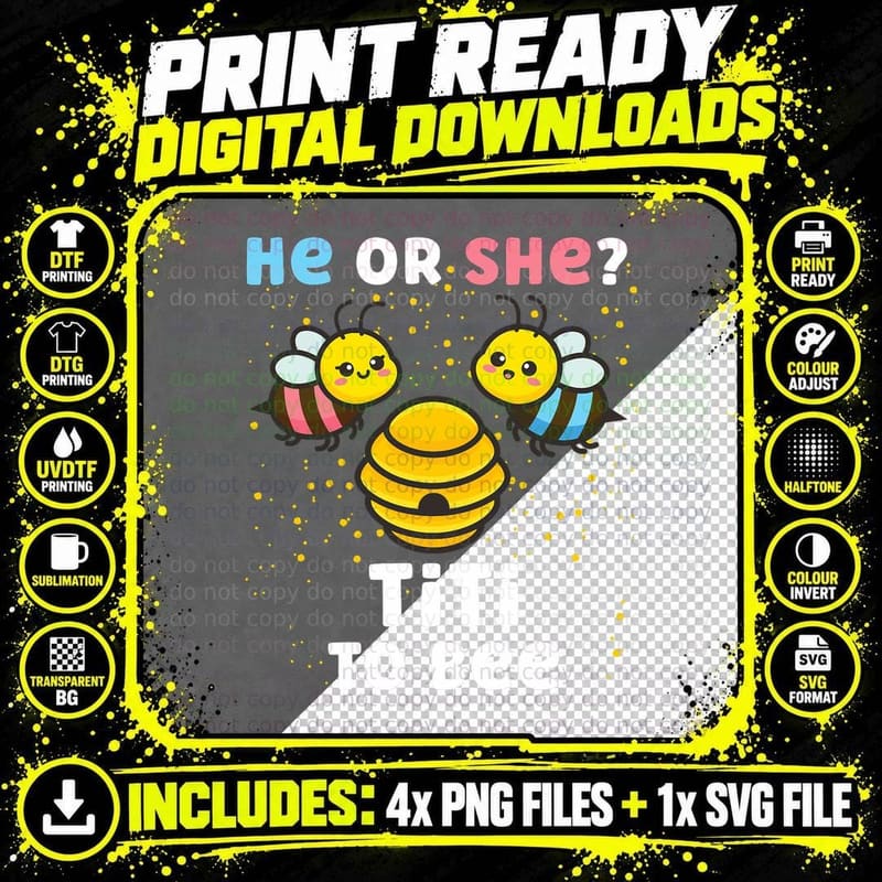 Matching Baby Gender Reveal Party He or She Titi to Bee Png SVG Digital Bundle