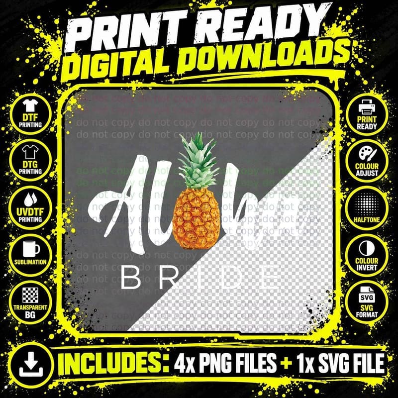 Matching SET Aloha Bride Wedding for Hawaiian Weddings Png SVG Digital Bundle