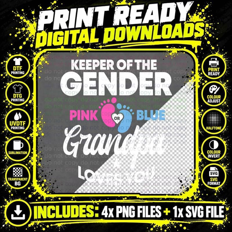 Mens Keeper of the Gender or Grandpa Loves You Gender Png SVG Digital Bundle