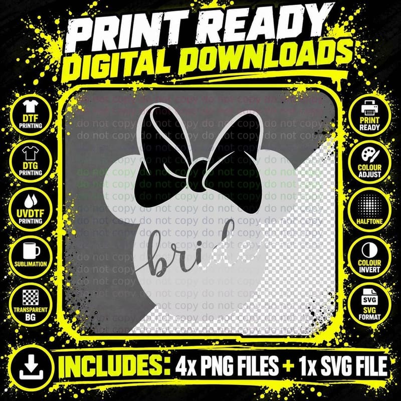 Mickey and Friends Minnie Mouse Bride T-Shirt Png SVG Digital Bundle