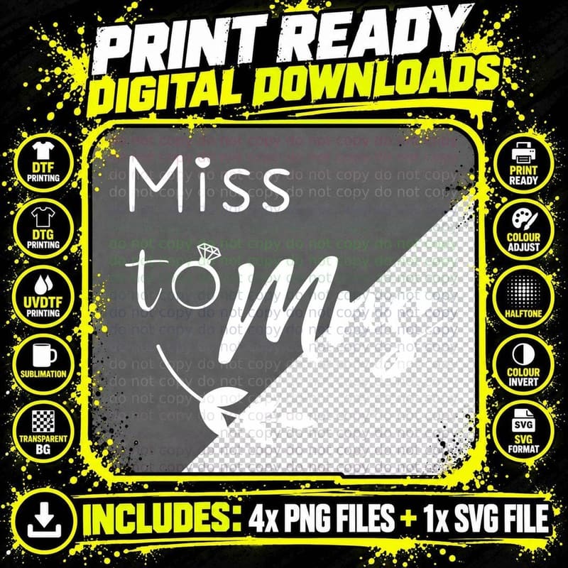 Miss to Mrs Wedding T-Shirt, Engagement Ring Silhouette Png SVG Digital Bundle
