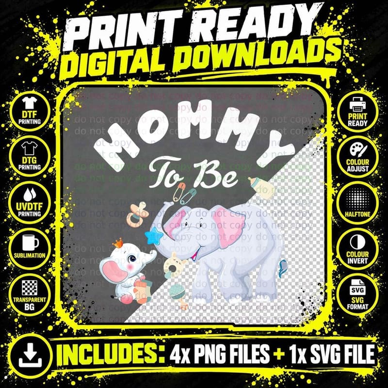 Mommy to Be Elephant Baby Shower T-Shirt, Mommy to Be Png SVG Digital Bundle