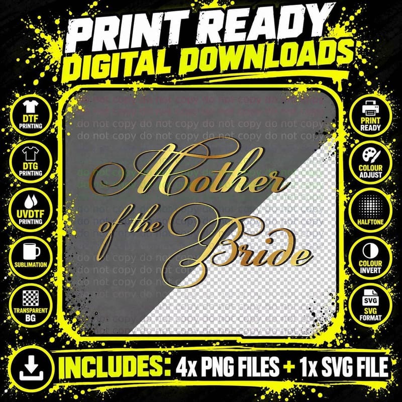 Mother of the Bride Daughter Wedding Day T-Shirt Png SVG Digital Bundle
