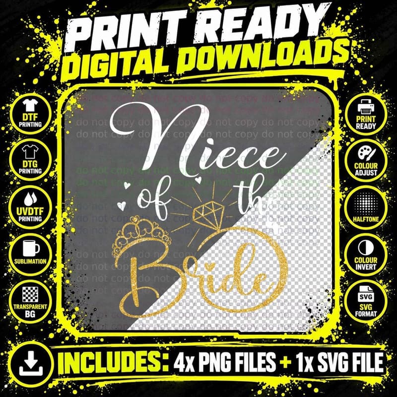 Niece of the Bride Wedding Bridal Shower Matching Family Png SVG Digital Bundle