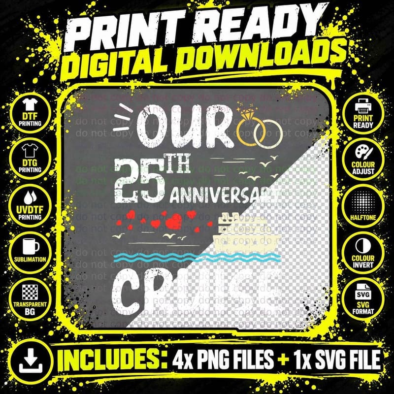 Our 25th Anniversary Cruise Trip Wedding Husband Wife Png SVG Digital Bundle