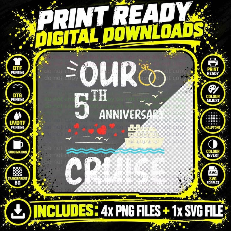 Our 5th Anniversary Cruise Trip Wedding Husband Wife Png SVG Digital Bundle
