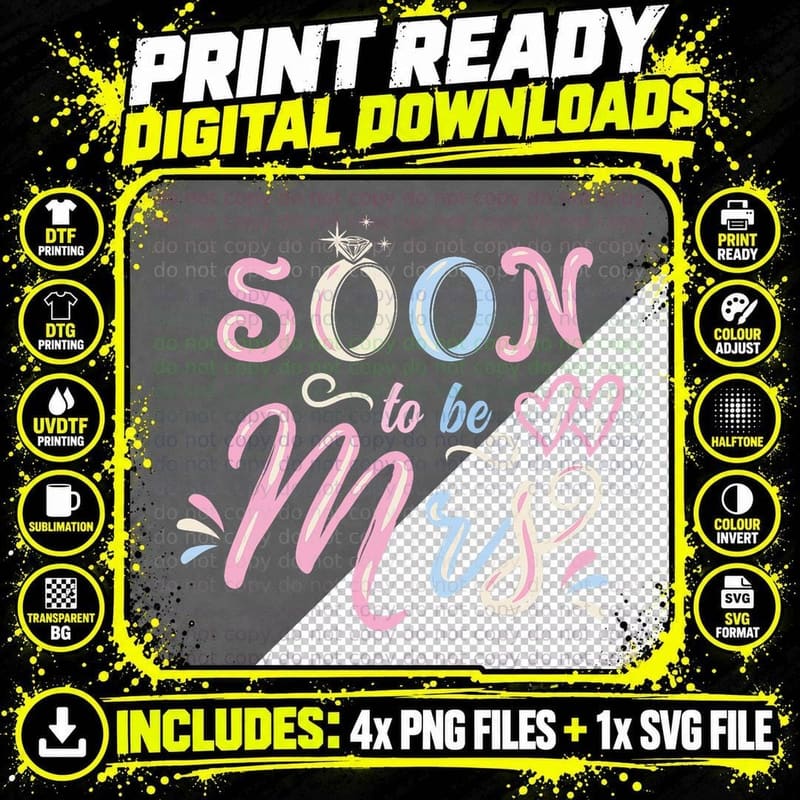Pastel Soon to Be Mrs Bride Bridal Shower T-Shirt Png SVG Digital Bundle