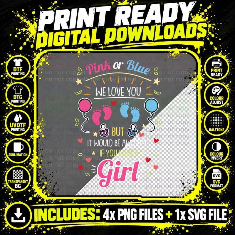 Pink O Blue We Love You Awesome Gender Reveal Pink Team Png SVG Digital Bundle