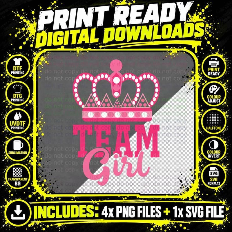 Pink Team Girl Team Boy Gender Reveal Party Matching Png SVG Digital Bundle