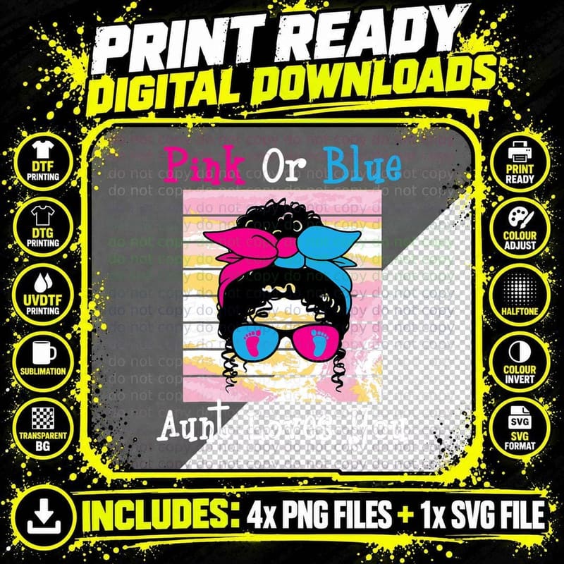 Pink or Blue Aunt Loves You - Aunty Gender Reveal Png SVG Digital Bundle