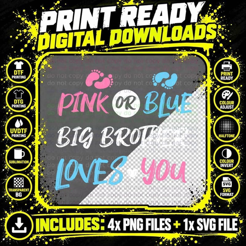Pink or Blue Big Brother Loves You Gender Reveal T-Shirt Png SVG Digital Bundle