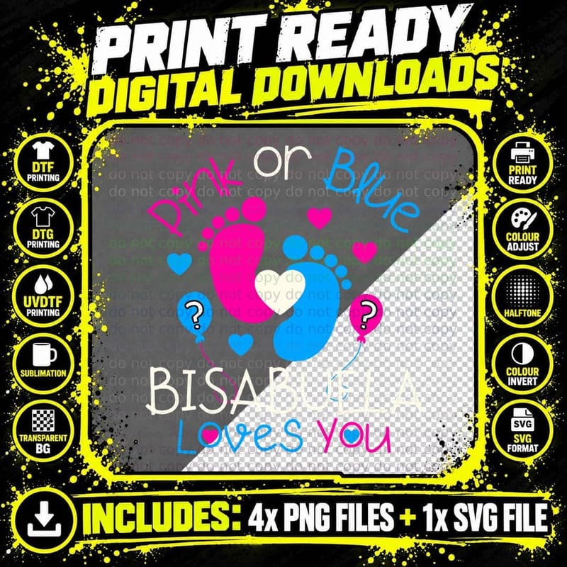 Pink or Blue Bisabuela Loves You Shirt Gender Reveal Png SVG Digital Bundle