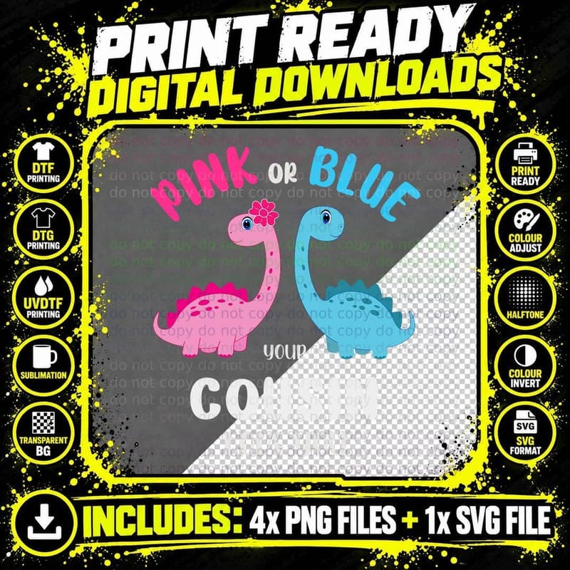 Pink or Blue Cousin Love You - Gender Reveal Baby Shower Png SVG Digital Bundle