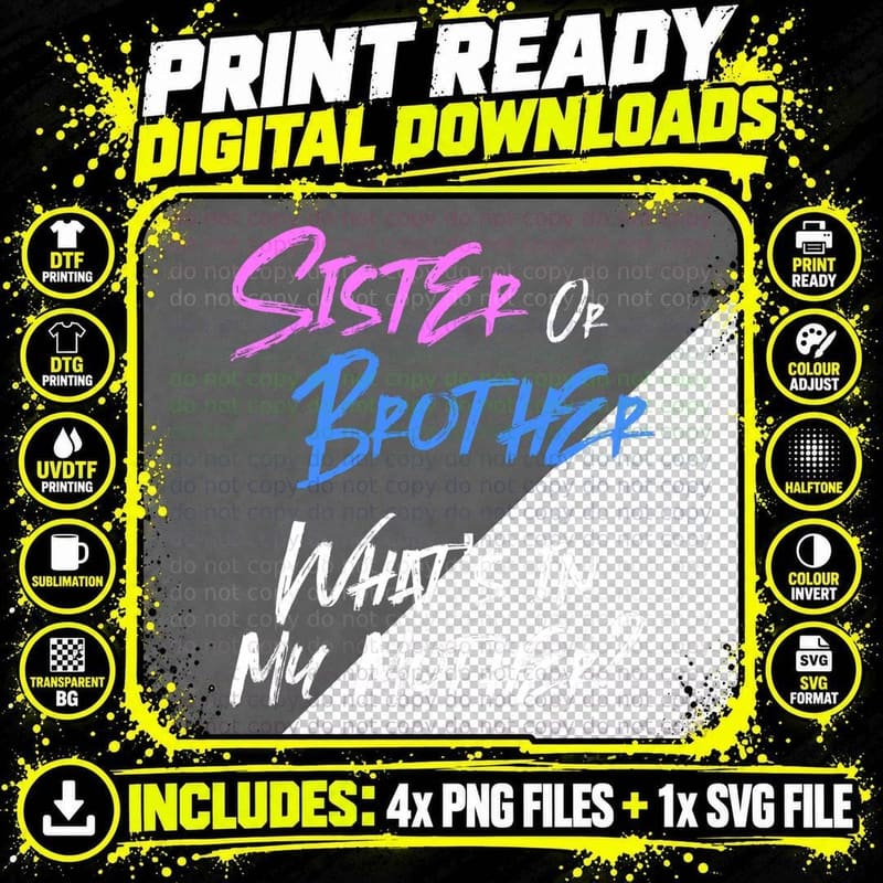 Pink or Blue Gender Reveal Gift for Siblings Sister Png SVG Digital Bundle