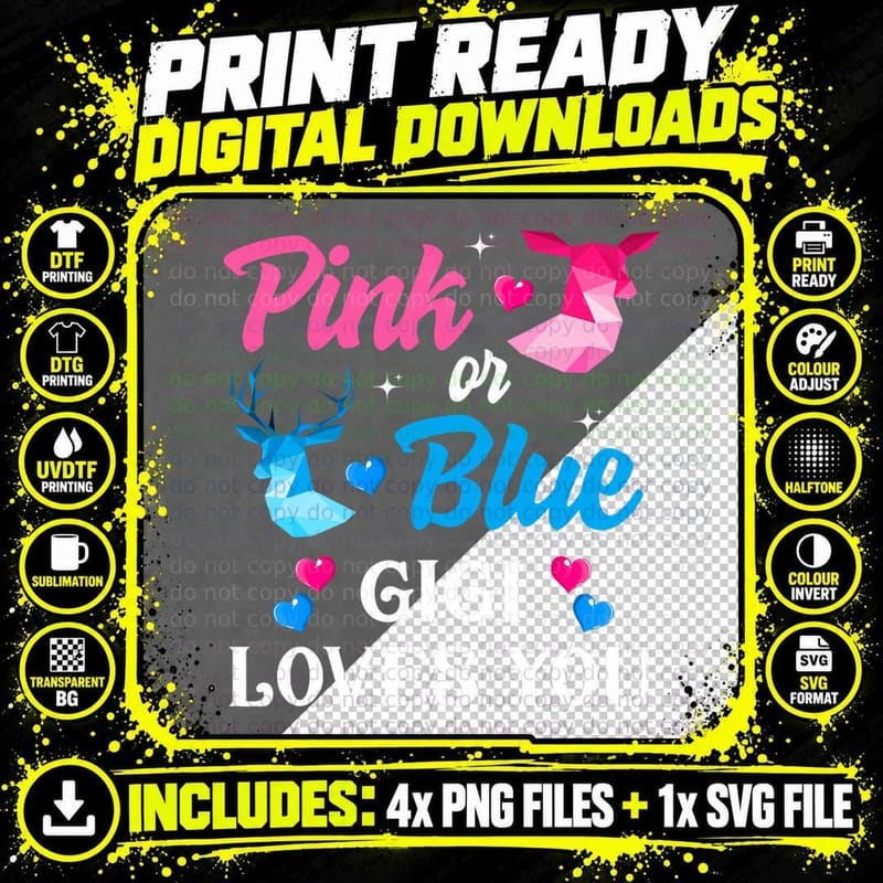 Pink or Blue Gigi Loves You Shirt Gender Reveal Family Png SVG Digital Bundle