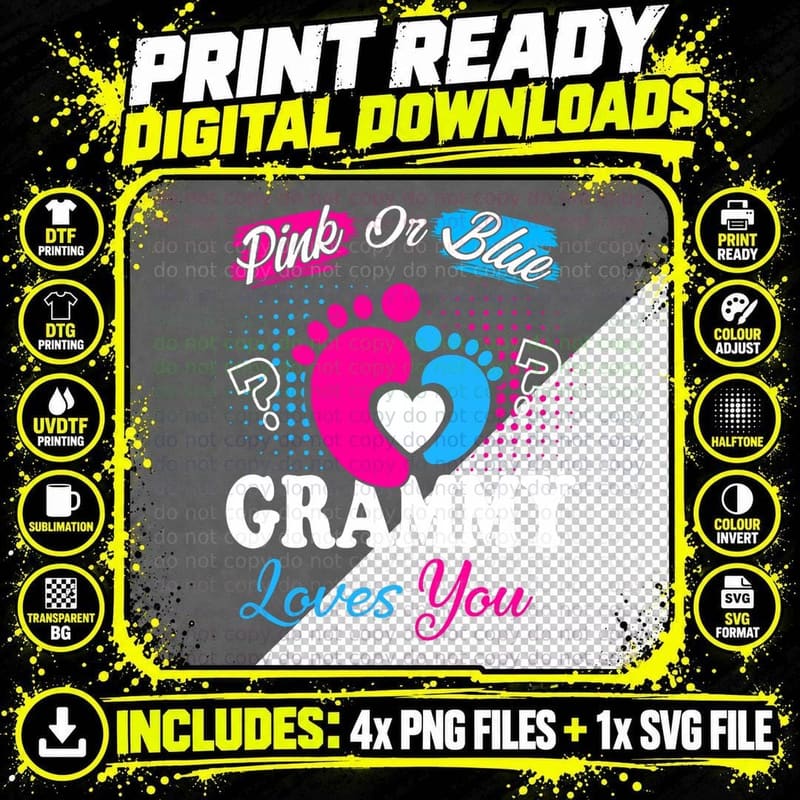 Pink or Blue Grammy Loves You T Shirt Gender Reveal Baby Png SVG Digital Bundle