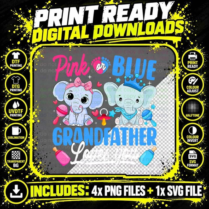 Pink or Blue Grandfather Loves You Gender Reveal Png SVG Digital Bundle