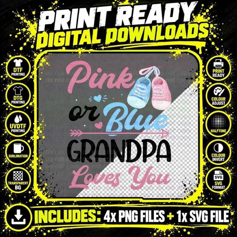 Pink or Blue Grandpa Love You Baby Gender Reveal Png SVG Digital Bundle