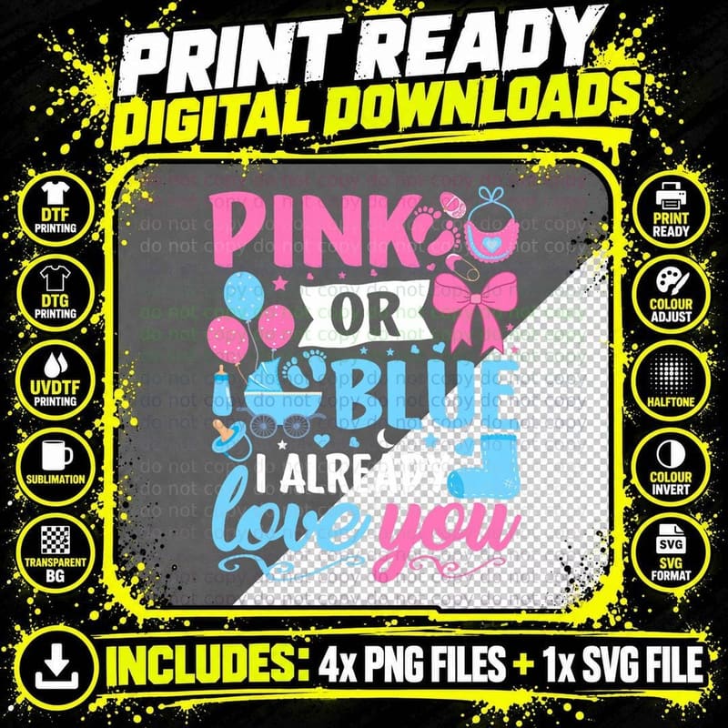 Pink or Blue I Already Love You Boy or Girl Gender Png SVG Digital Bundle