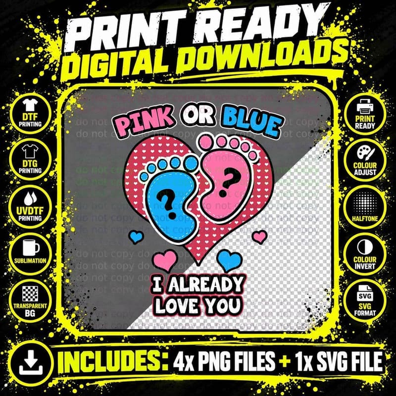 Pink or Blue I Already Love You Gender Reveal Png SVG Digital Bundle