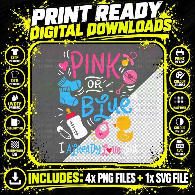 Pink or Blue I Already Love You Gender Reveal T-Shirt Png SVG Digital Bundle
