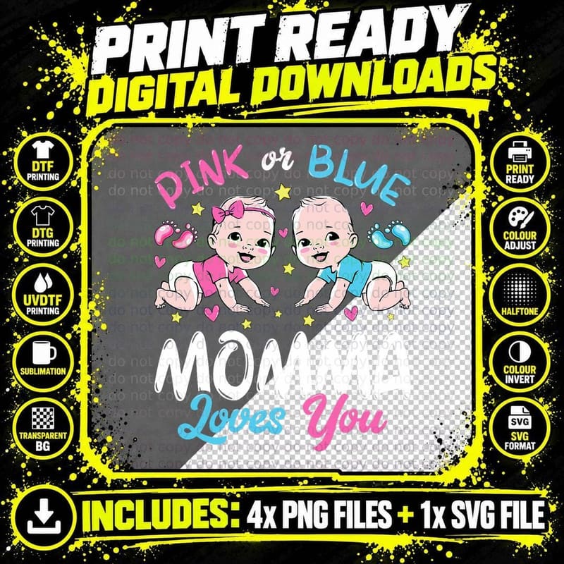 Pink or Blue Momma Loves You Baby Gender Reveal Keeper Png SVG Digital Bundle