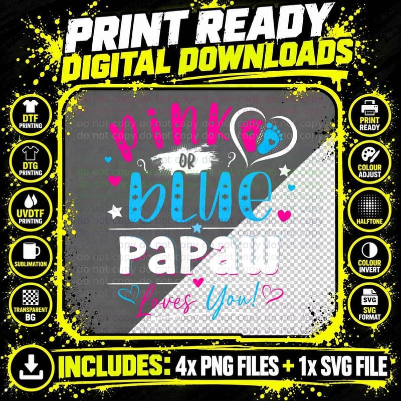 Pink or Blue Papaw Loves You T Shirt Gender Reveal Baby Png SVG Digital Bundle