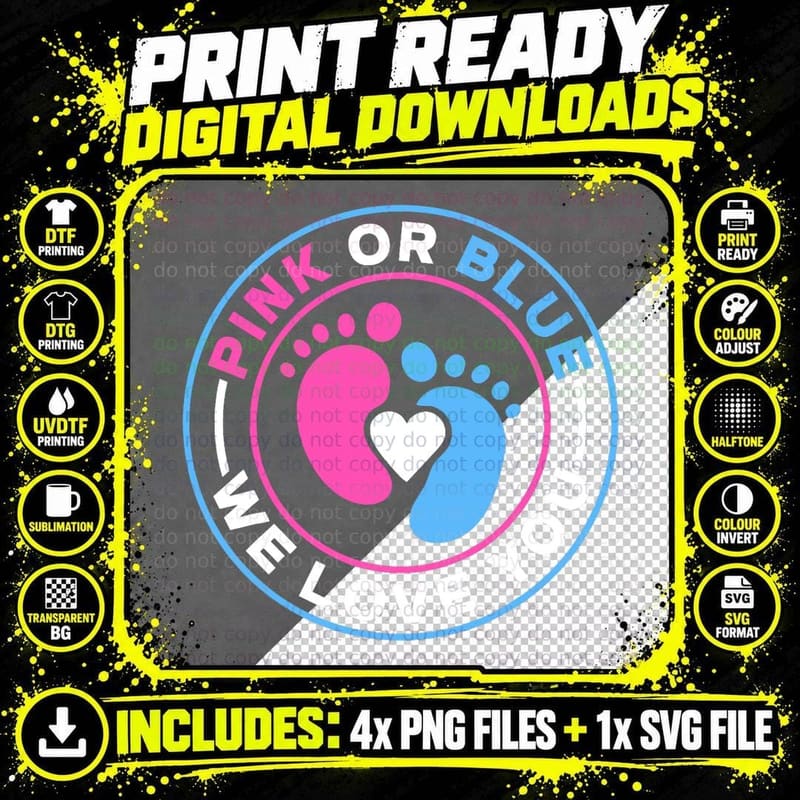 Pink or Blue We Love You Gender Reveal Party Pregnancy Png SVG Digital Bundle